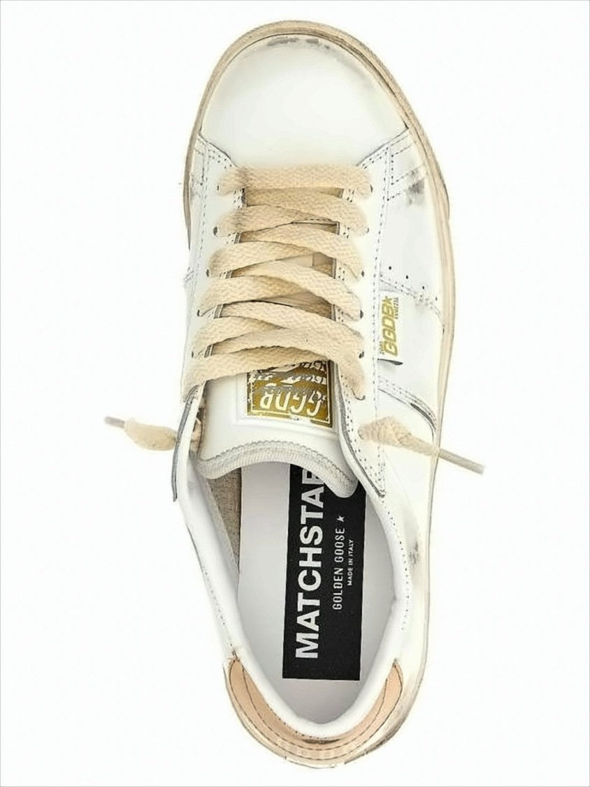 Distressed White Leather Low-Top Sneakers With Vintage Aesthetic