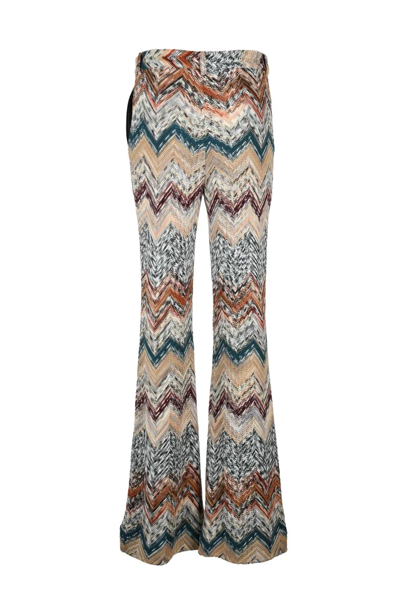 Knitted Bell Bottom Trousers - Beige