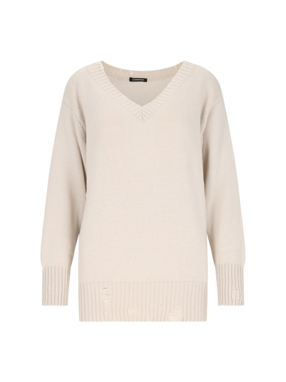 Destroyed Details Sweater In Cream Cashmere