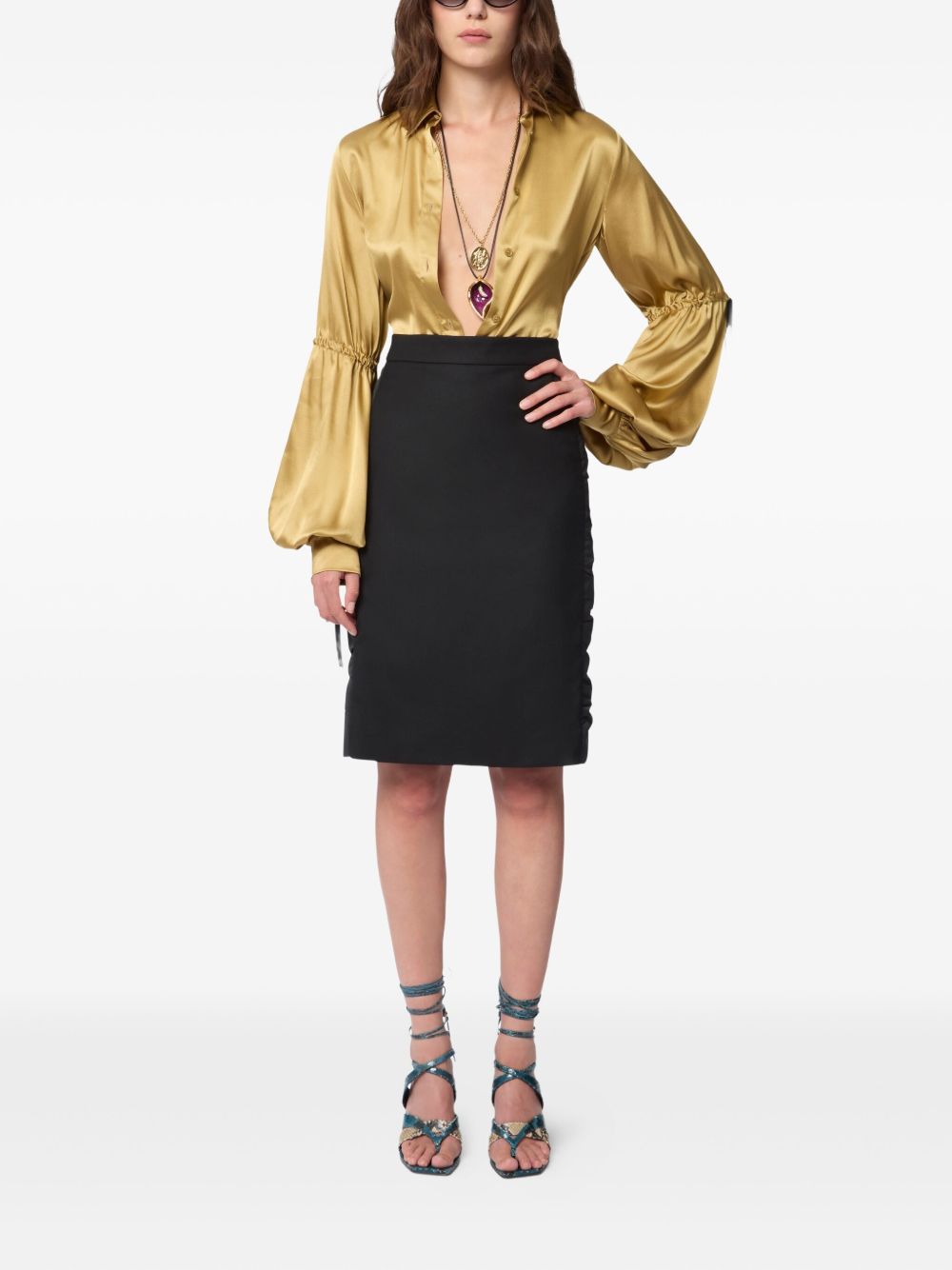 Ruched-Detail Straight Black Skirt