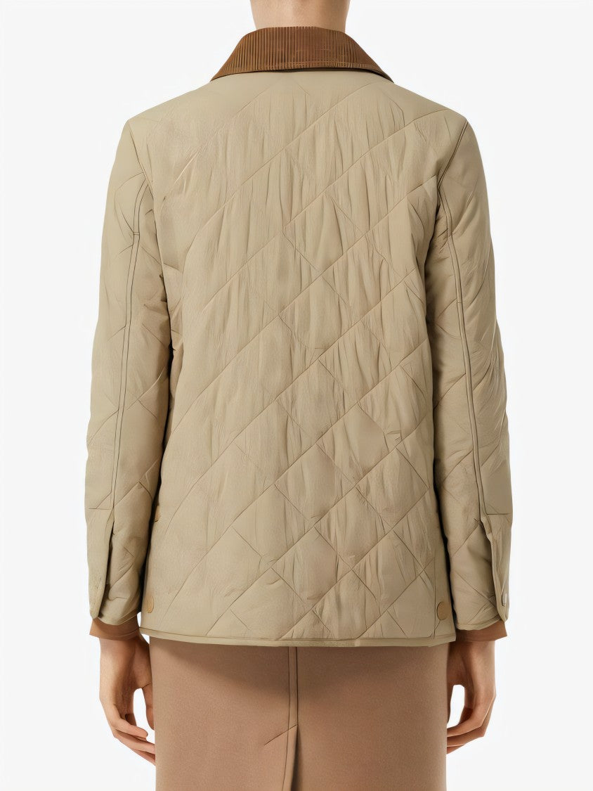 Diamond Quilted Padded Jacket with Corduroy Collar