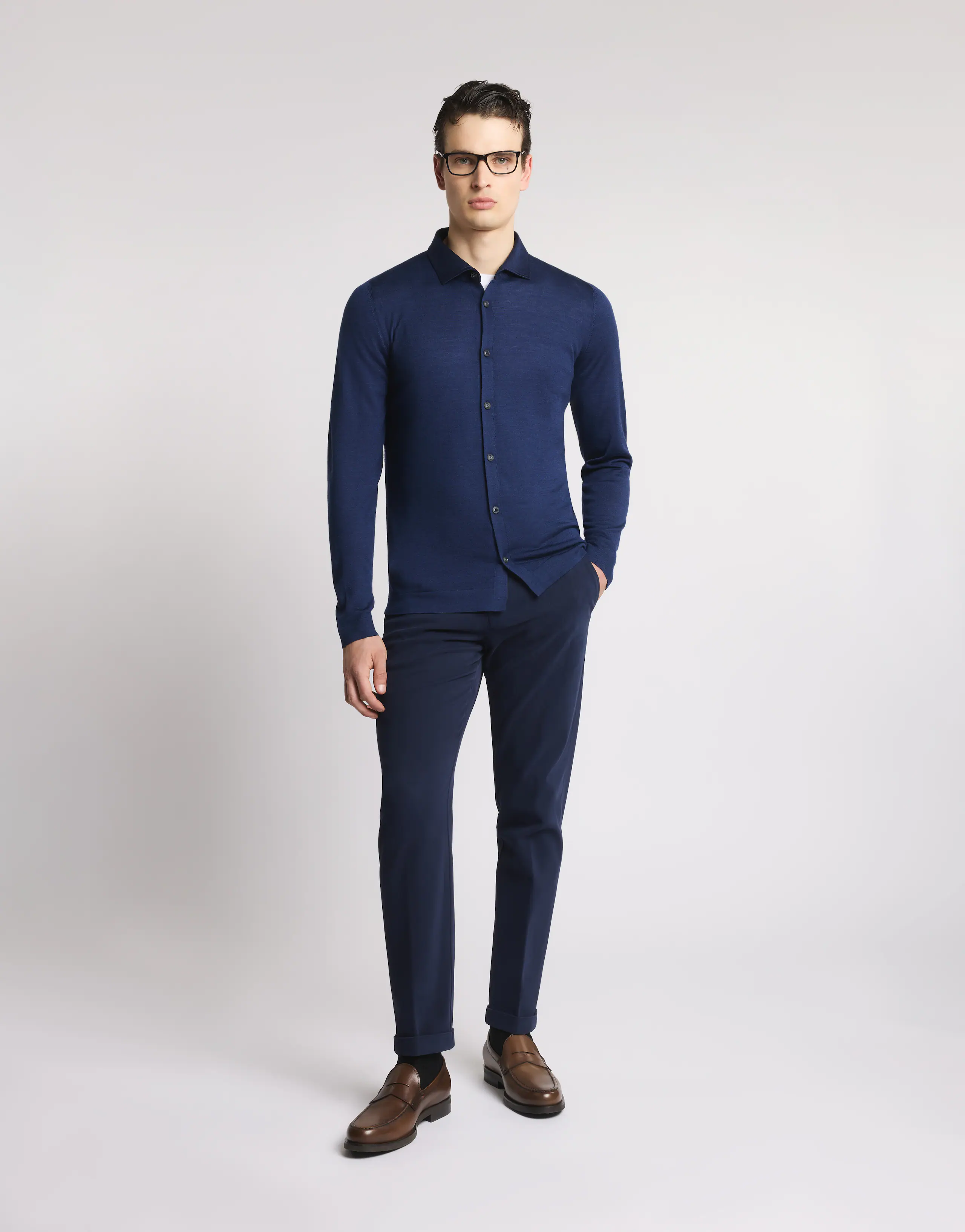 Exclusive Royal Blue Cardigan With Wool-Silk Blend