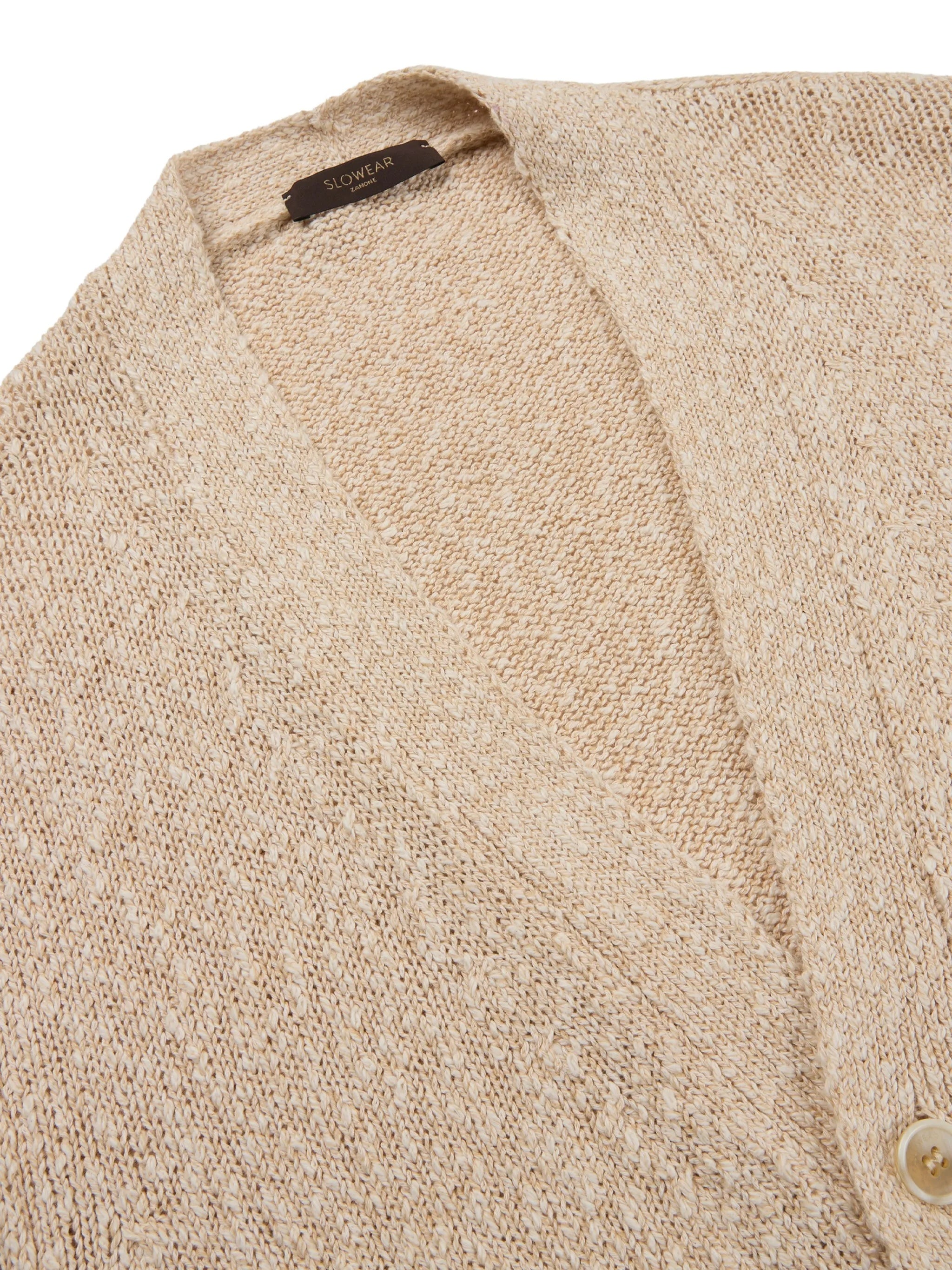 Neutral Textured Knit Button-Down Cardigan