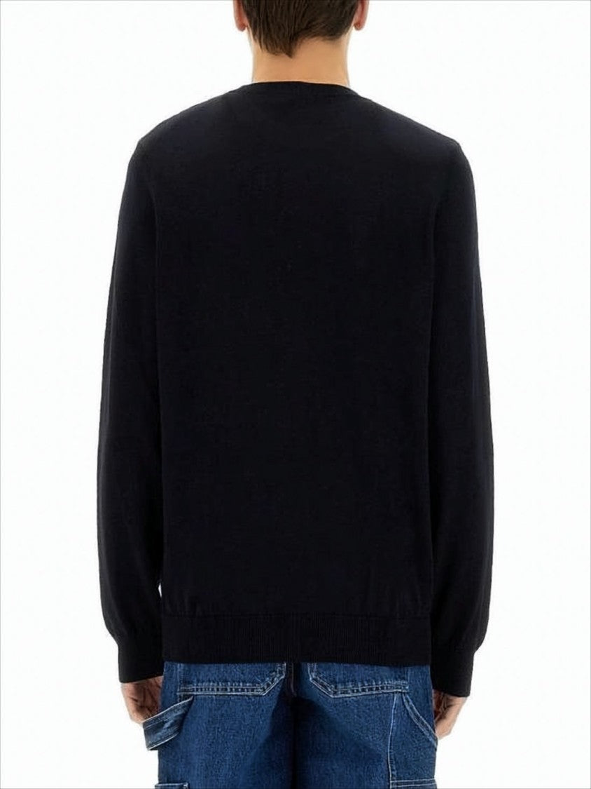 Black Wool Sweater with Crew Neckline