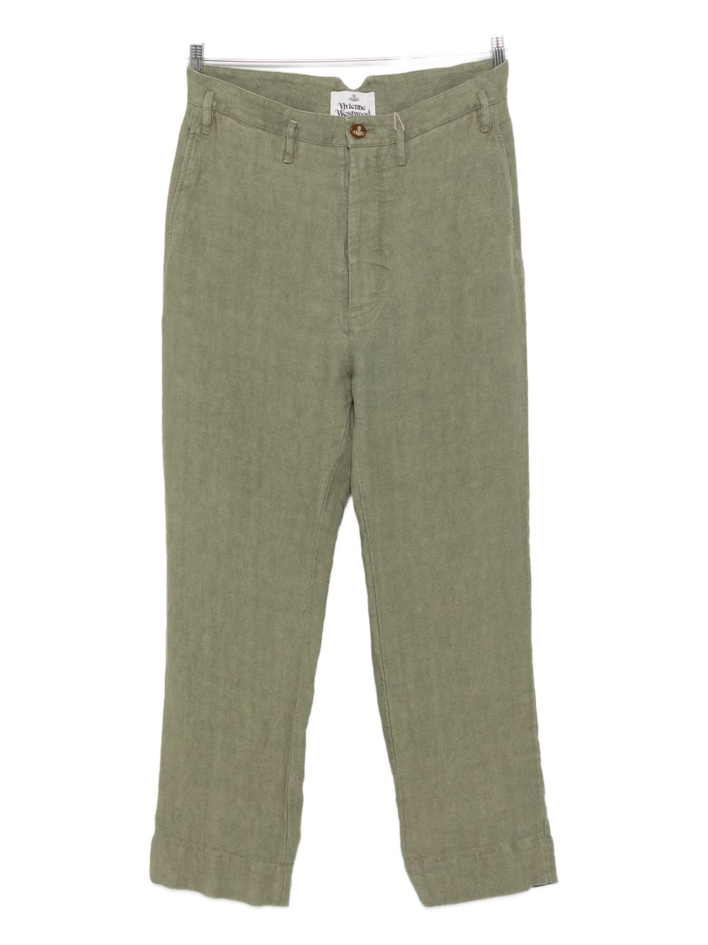Khaki Green Straight Leg Trousers