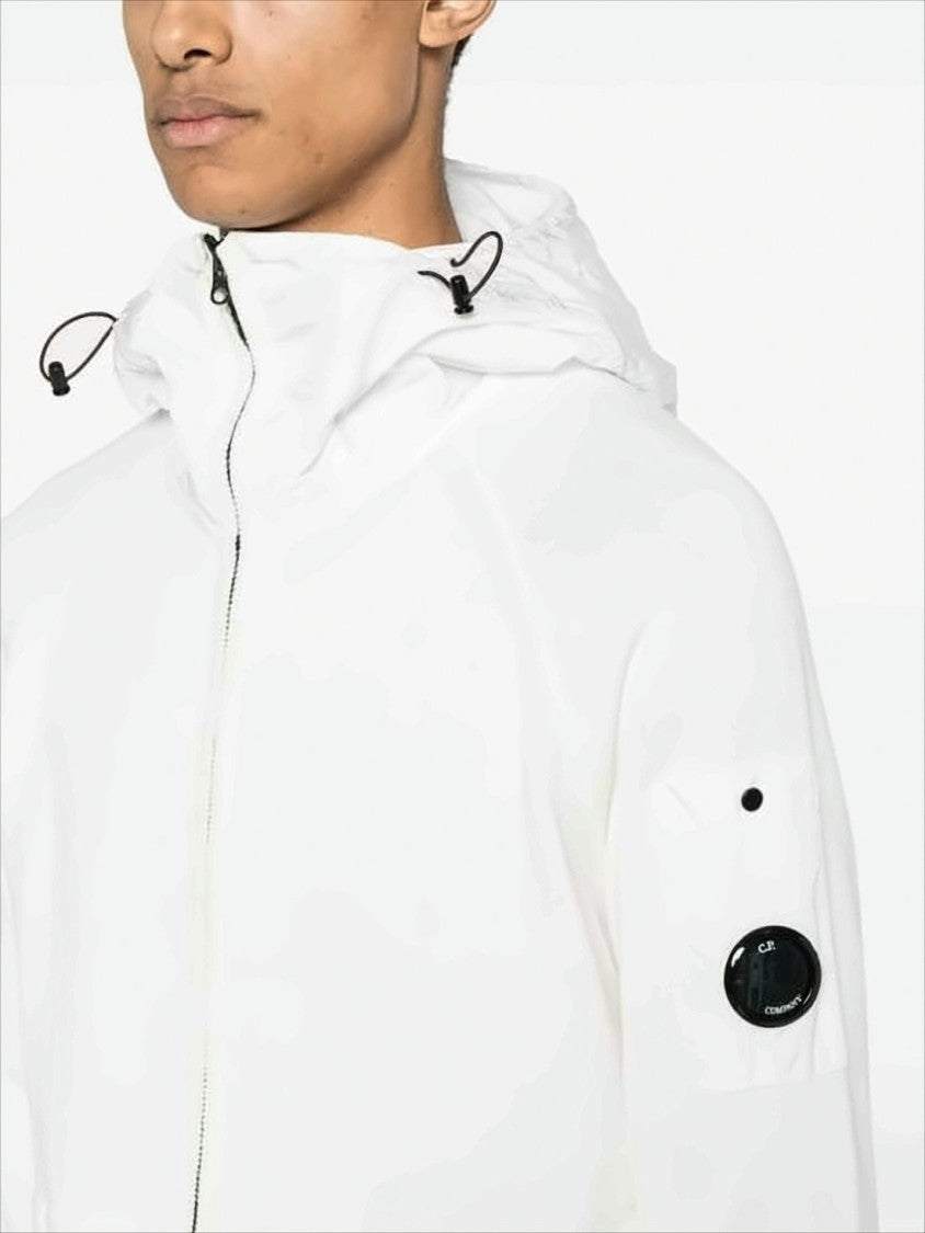 Minimalist White Casual Jacket With Hood And Logo Patch