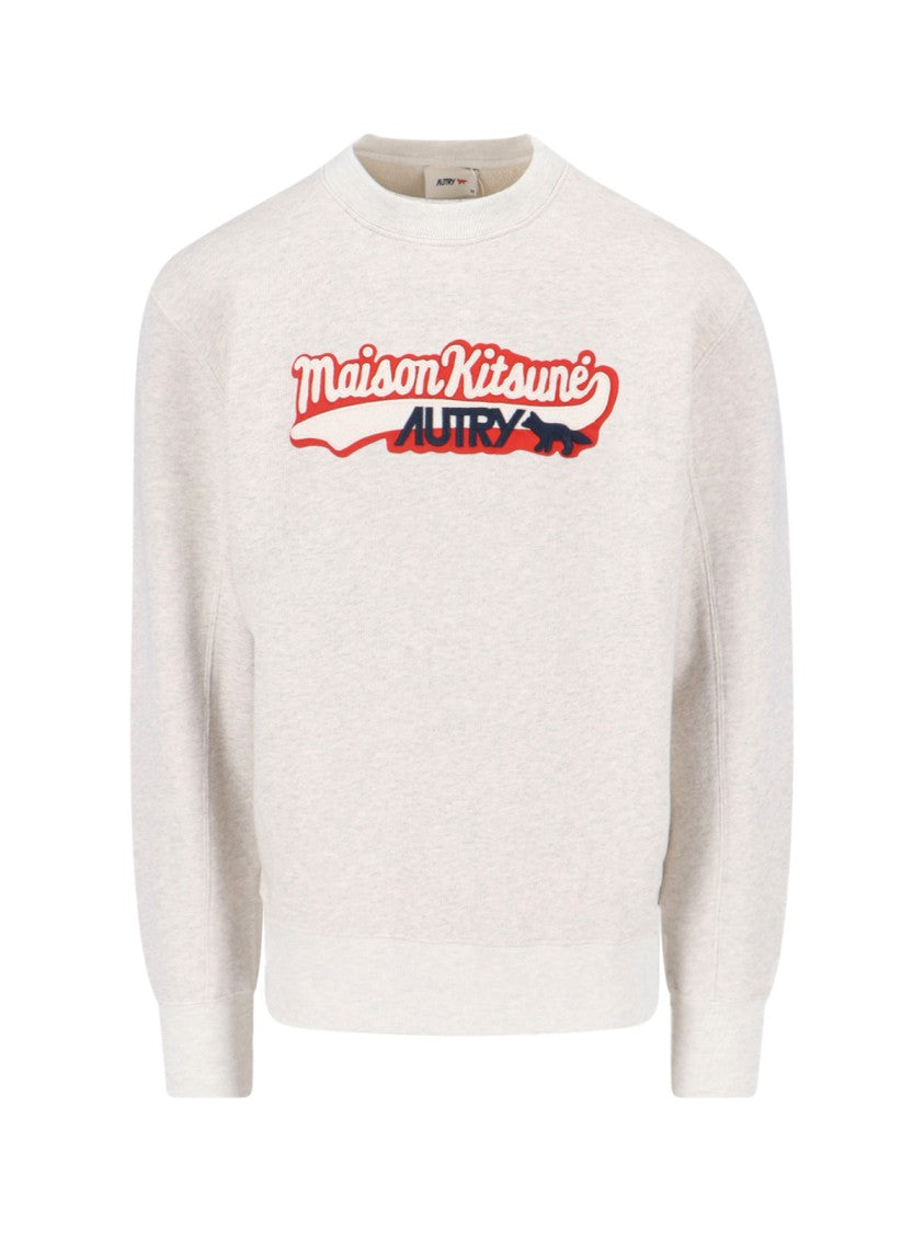 Light Grey Cotton Sweatshirt With Embroidered Logo