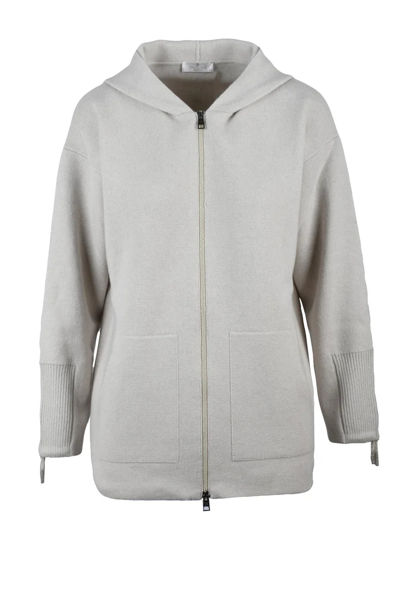 Wool Silk Cashmere Zip Cardigan - Beige