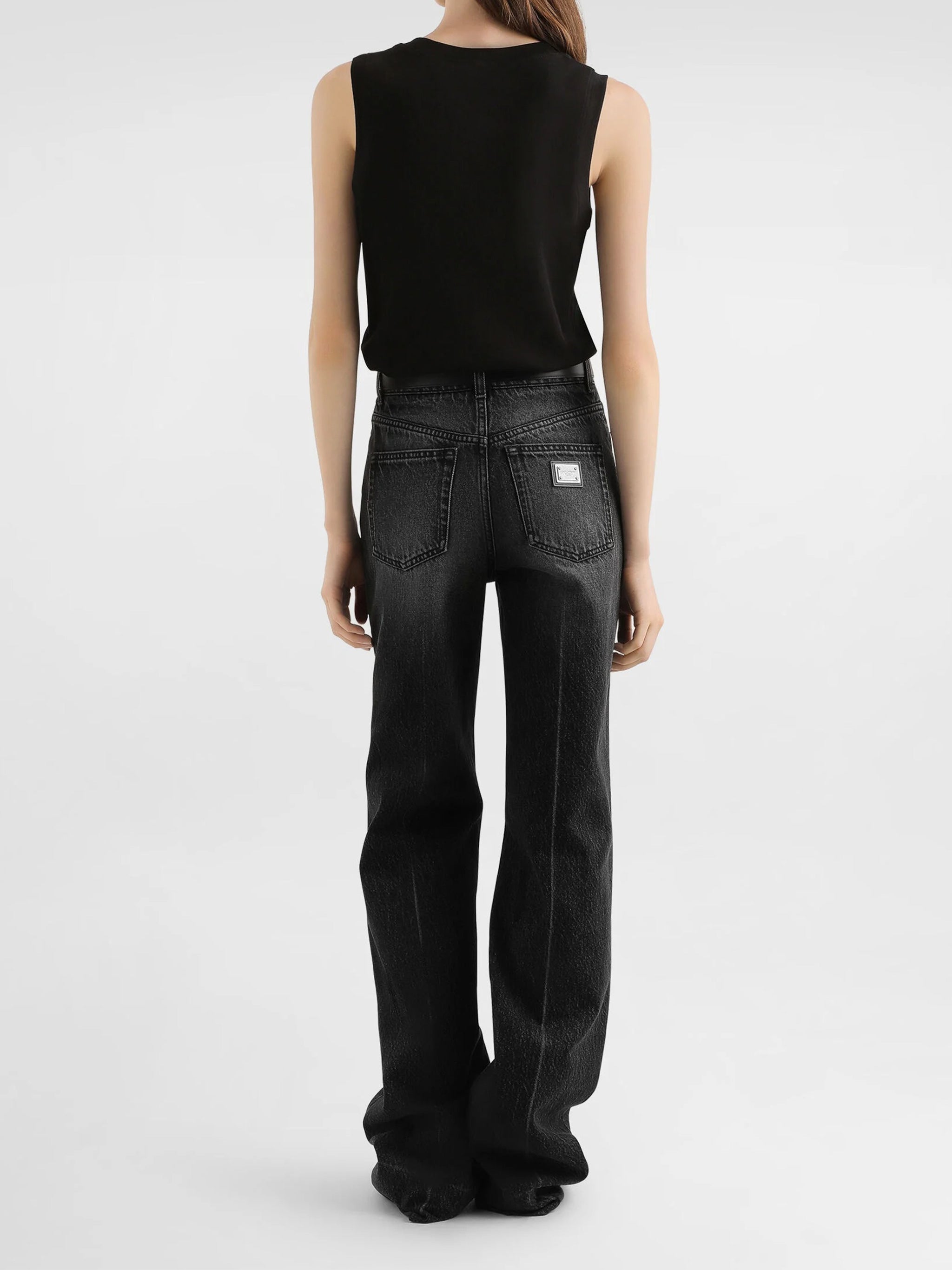 High-Waisted Wide-Leg Washed Black Jeans