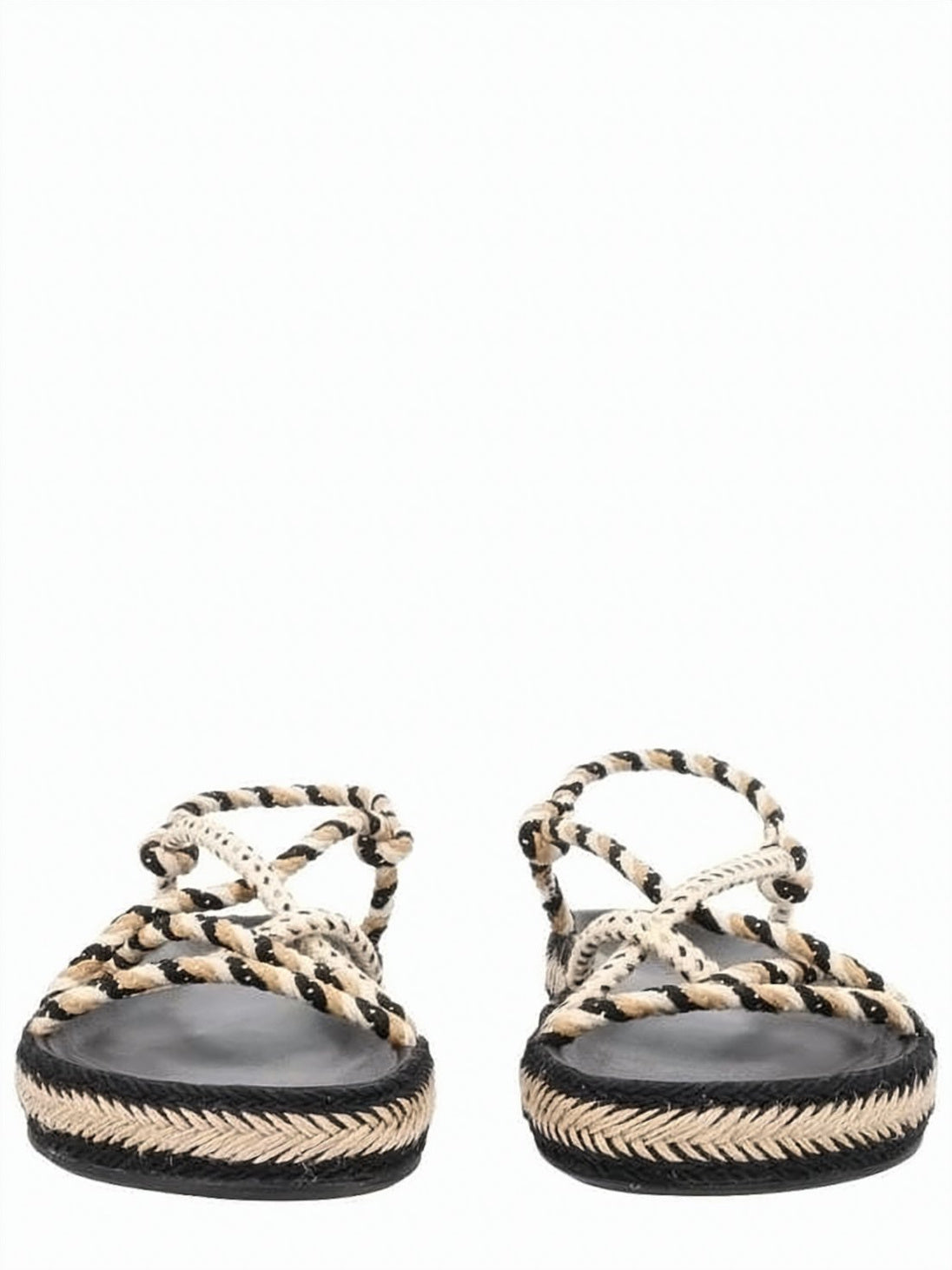 Flat Sandal with Braided Trim and Intertwined Rope Straps