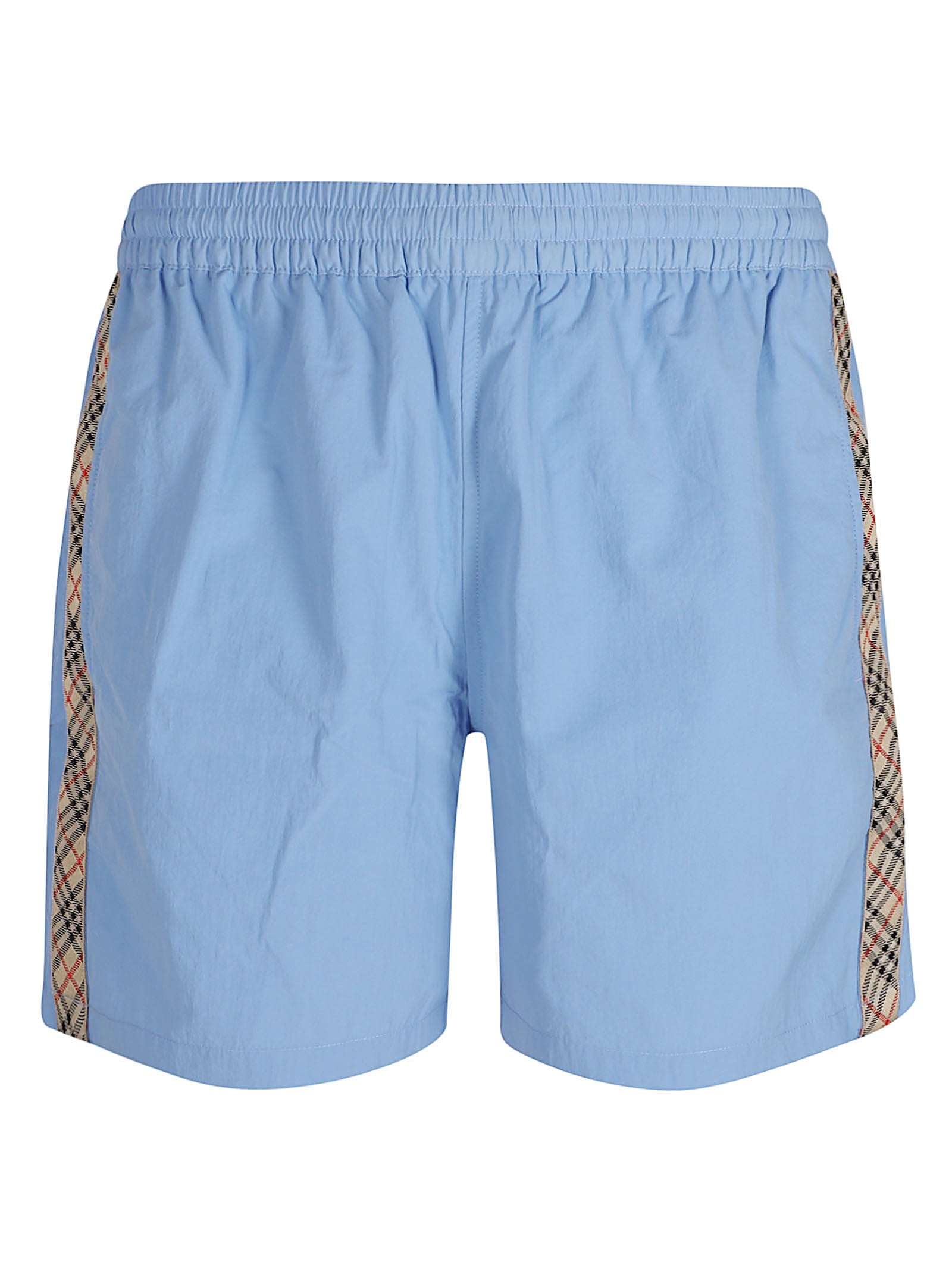 Light Blue Swim Shorts with Adjustable Waist and Equestrian Detail