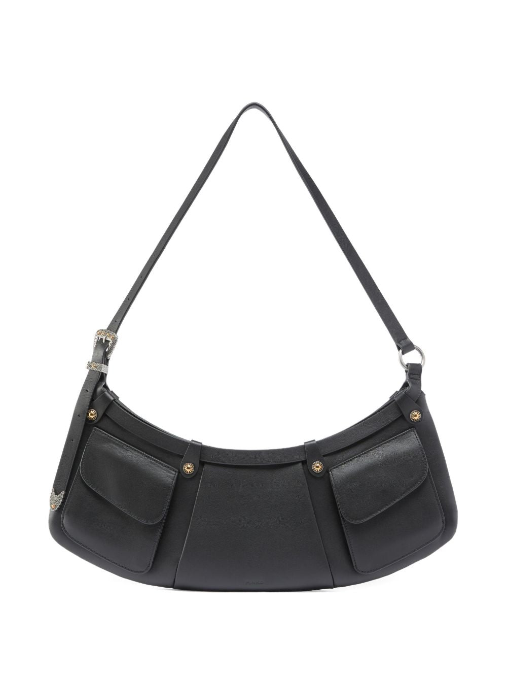 Crescent-Shaped Shoulder Bag With Flap Pockets
