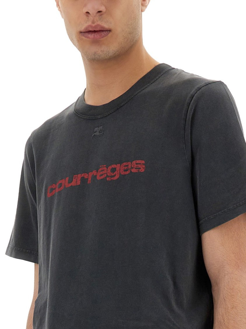 Logo Print T-Shirt With Vintage Aesthetic