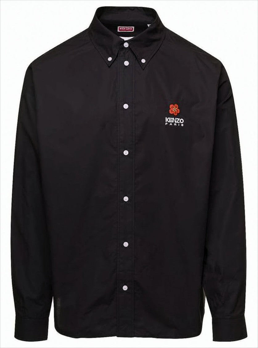 Long-Sleeve Button-Up Shirt With Floral Embroidery