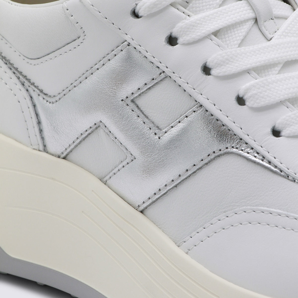 White And Silver Leather Sneakers