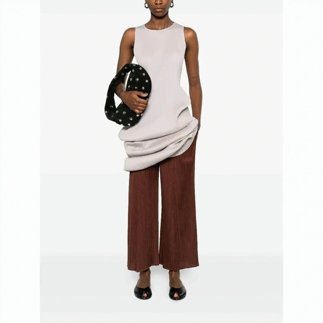 Wide-Leg Cropped Pants with Pleated Texture
