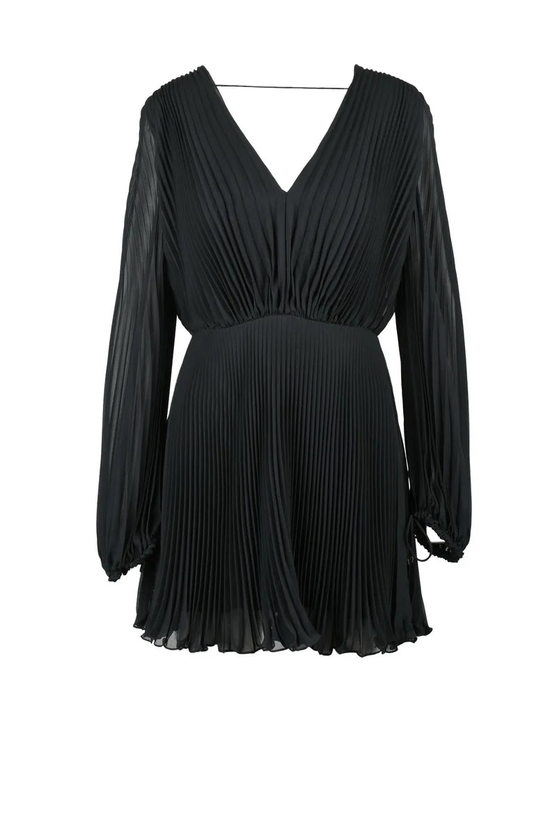 Pleated Short Dress - Black
