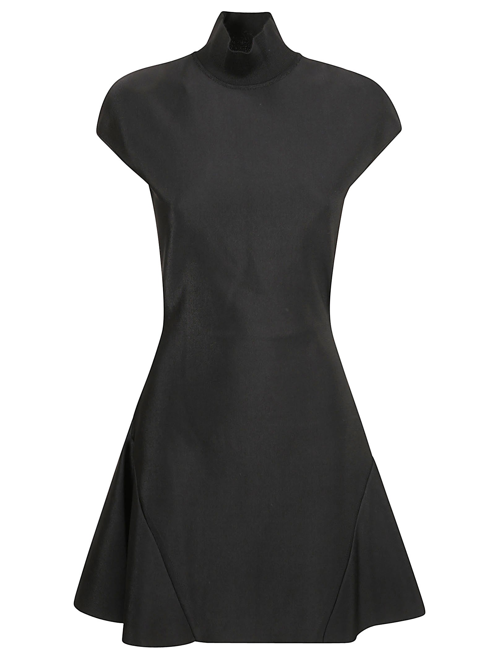 Cap Sleeve Mini Dress With High Neck