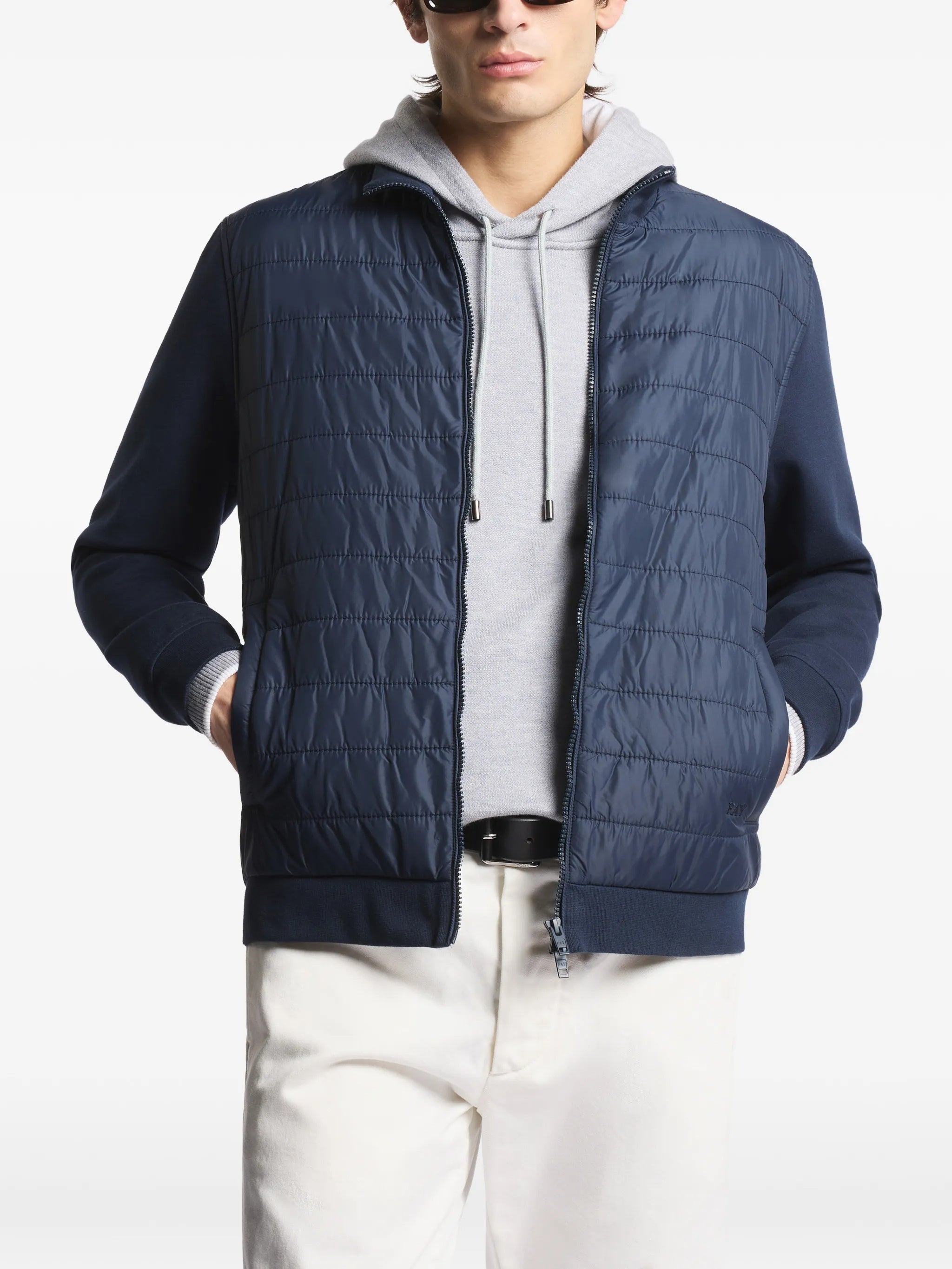 Quilted Front Panel Smooth Fabric Jacket