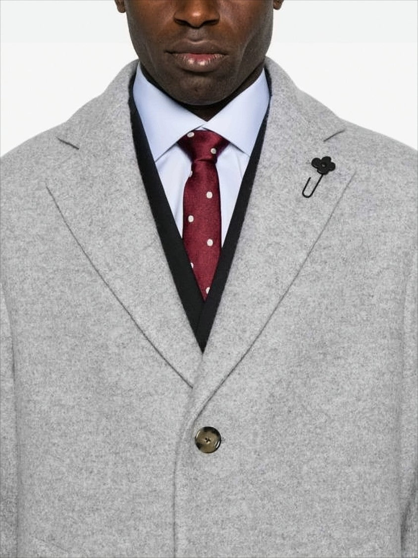 Mid-Length Tailored Coat With Notch Lapel And Heathered Texture