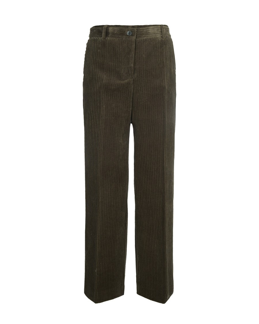 Ribbed Velvet Trousers With Front Pleats