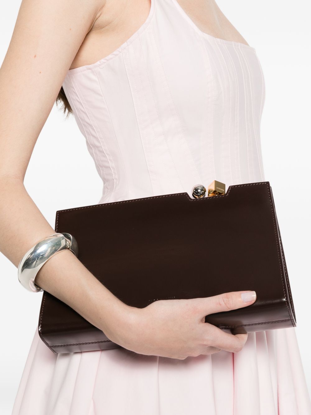 Sleek Rectangular Clutch with Metallic Clasp