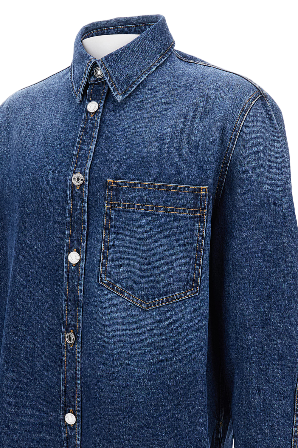 Washed Denim Shirt with Front Button Closure