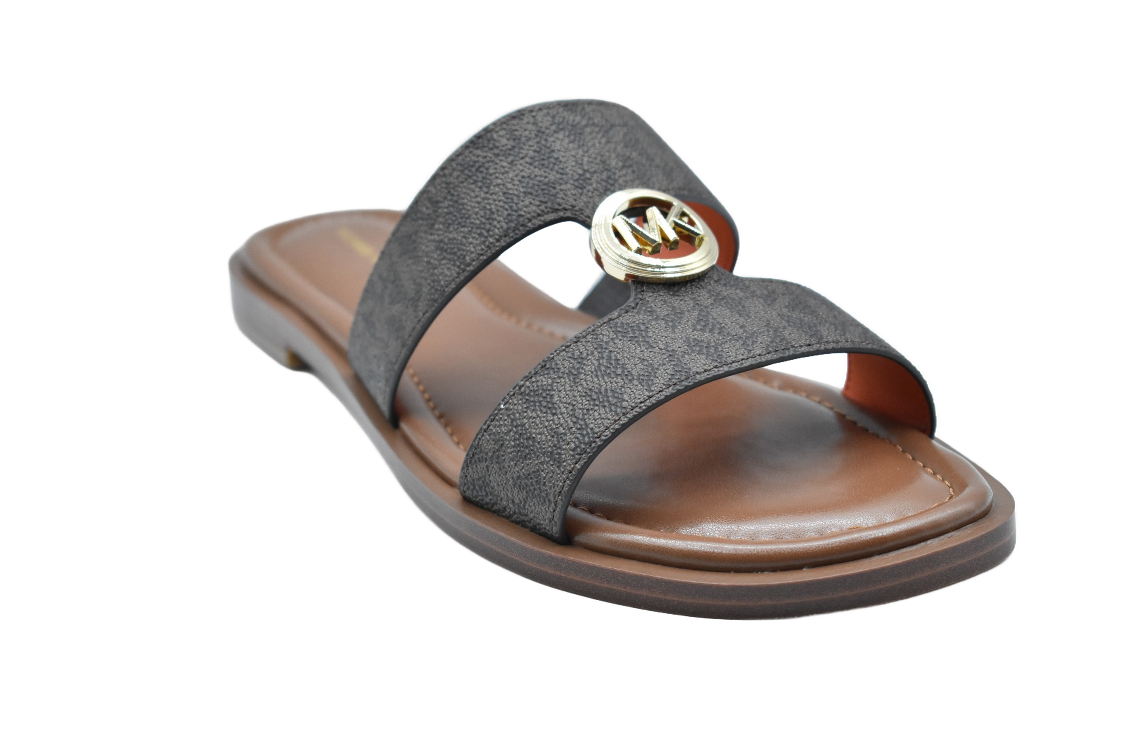 Brown Slip-On Sandals With Logo Print