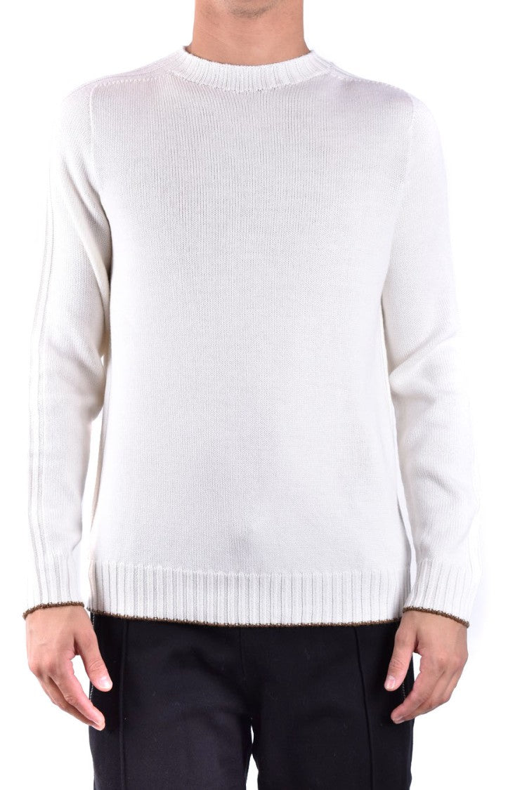 Ribbed White Knitwear With Classic Crew Neck