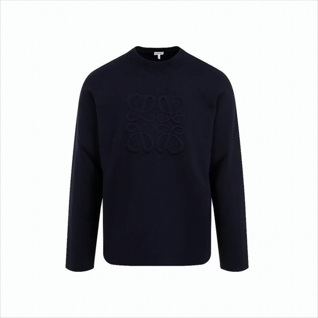 Crew Neck Blue Wool Blend Sweater