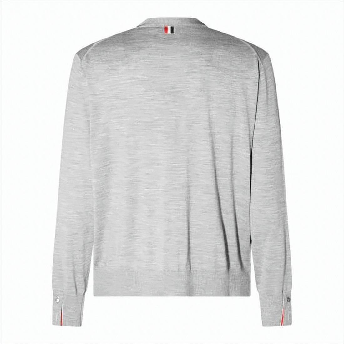 Lightweight Grey Cardigan with V-Neckline and Striped Accents