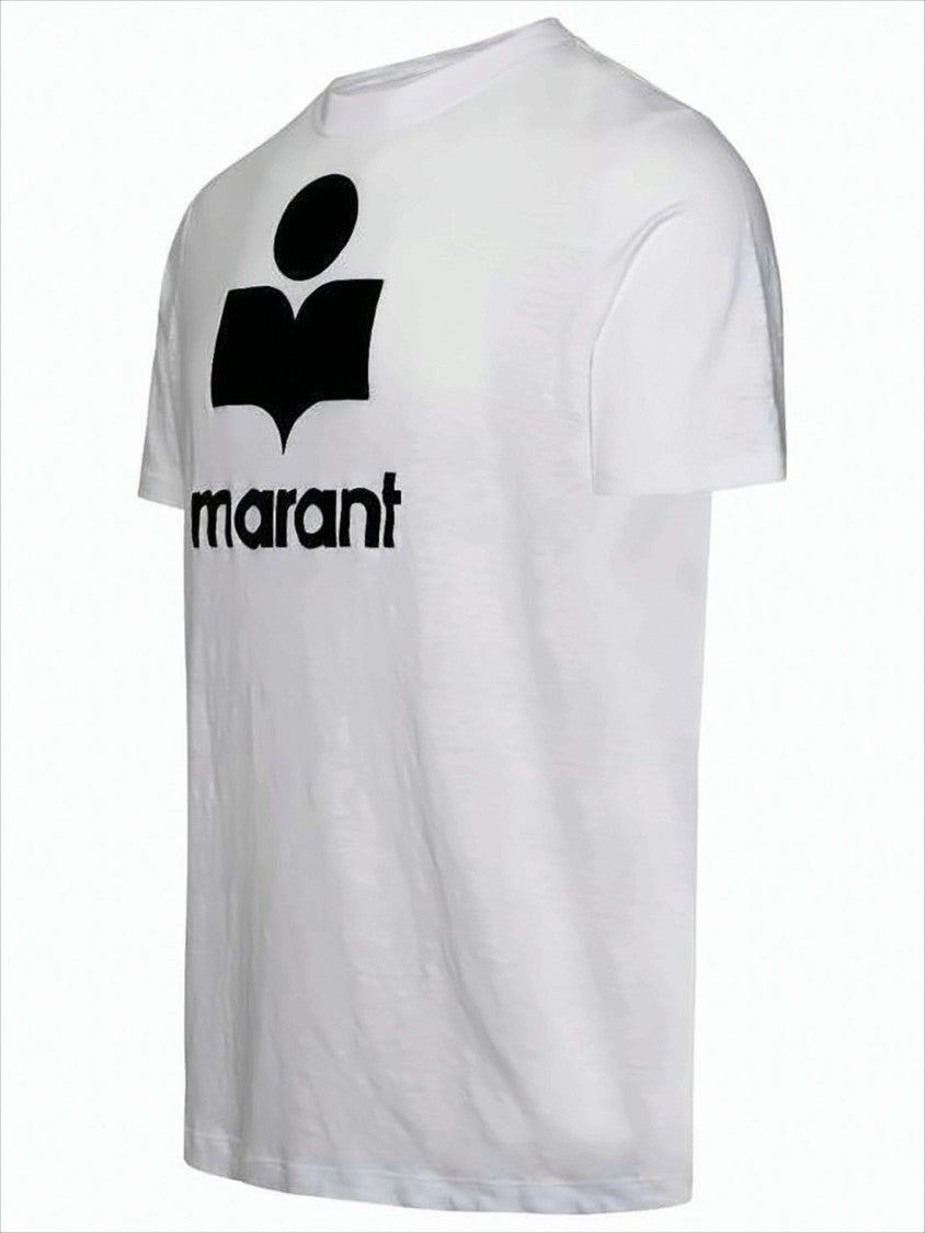 Linen Crew Neck T-Shirt with Bold Graphic Logo