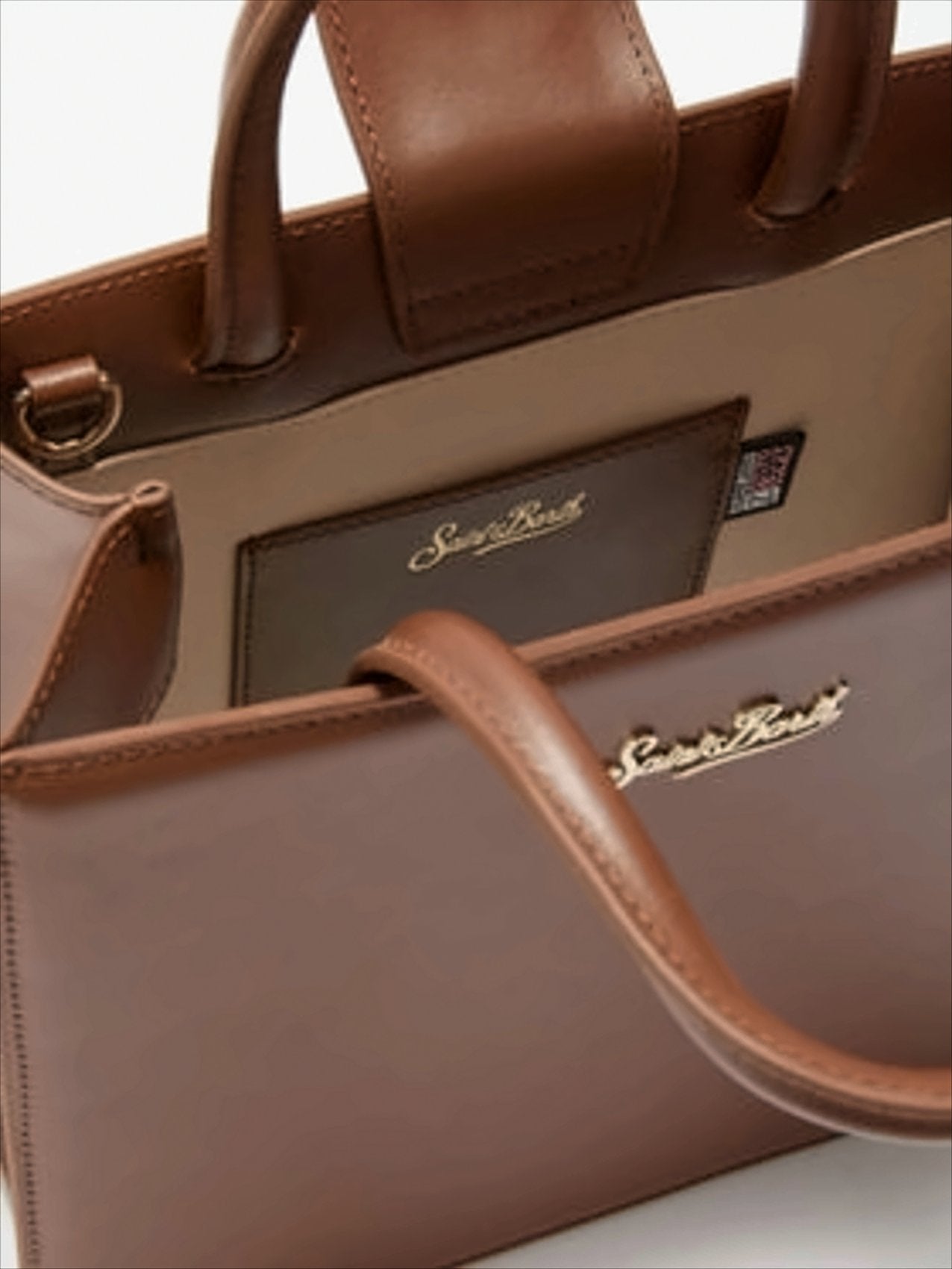Structured Brown Leather Midi Shop Bag