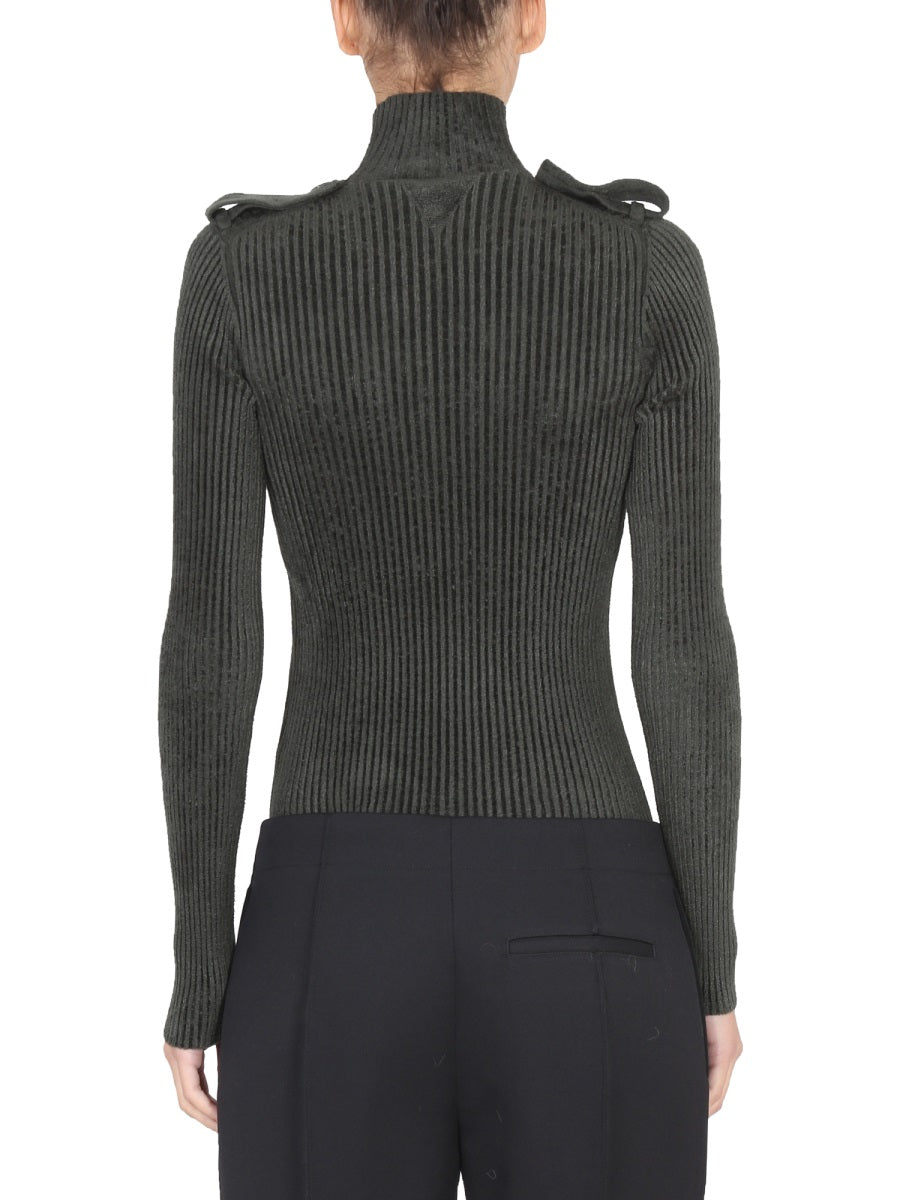 Military-Inspired High Collar Bottega Veneta Top