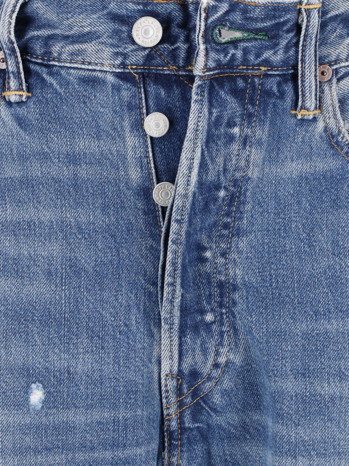 Blue Distressed Straight-Leg Denim Jeans