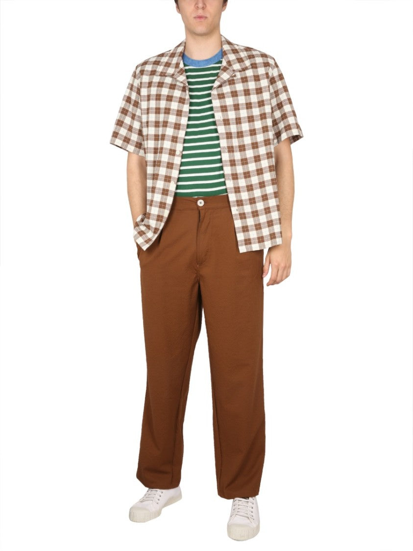 Short-Sleeved Checkered Bowling Neck Shirt