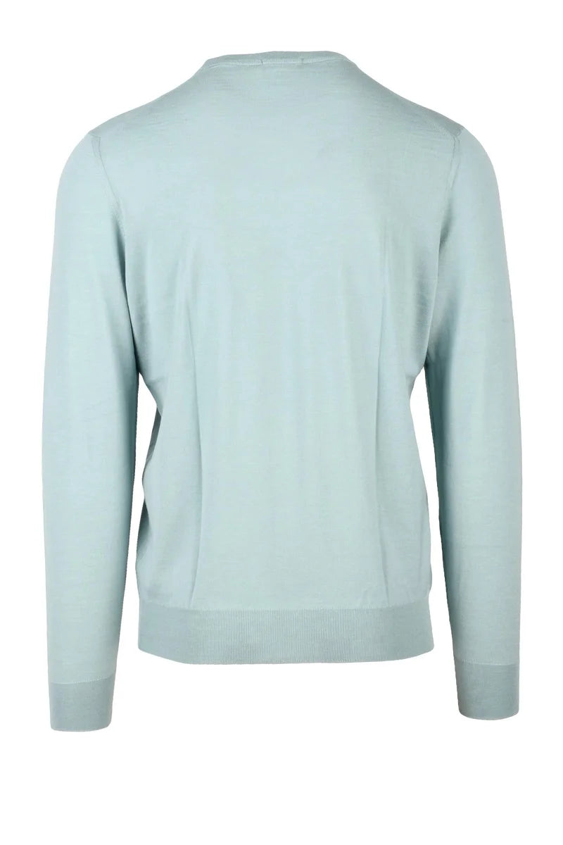 Thin Merino Wool Crew Neck Pullover - Aqua Green