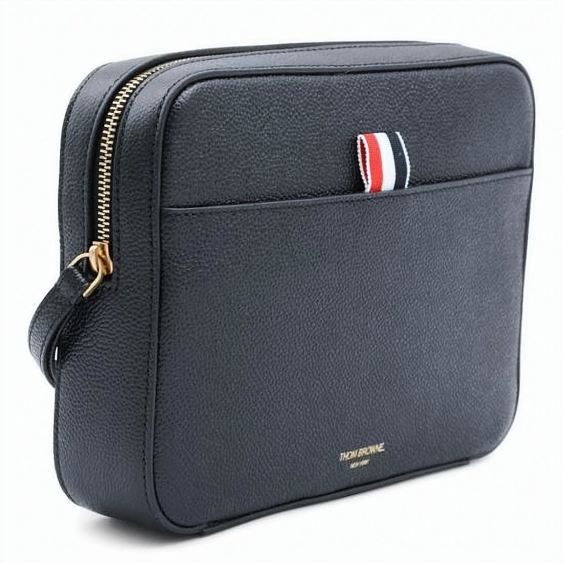 Textured Leather Clutch with Zip Closure