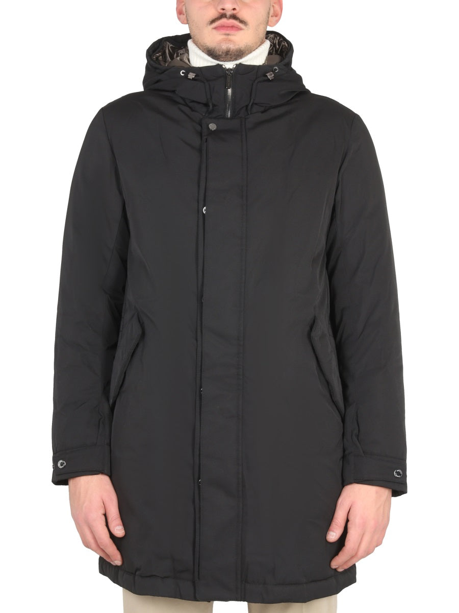 High Neck Jacket With Concealed Zipper And Adjustable Cuffs