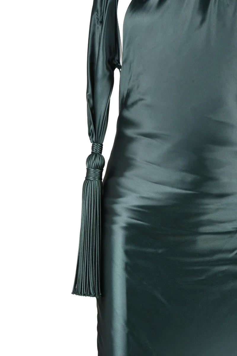 Long Satin Dress Cupro Zip - Blue