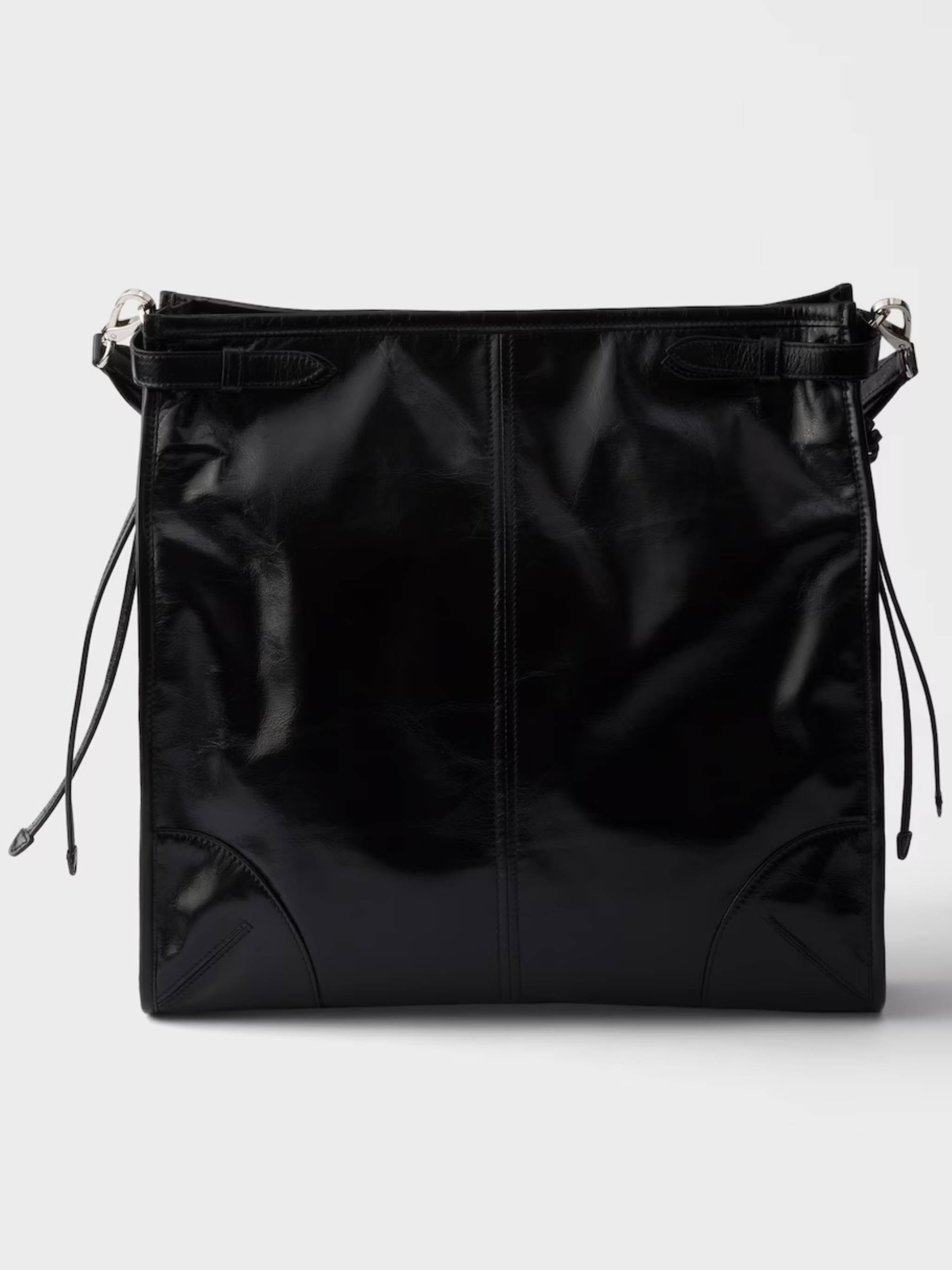 Black Bandoliera Glossy Leather Shoulder Bag
