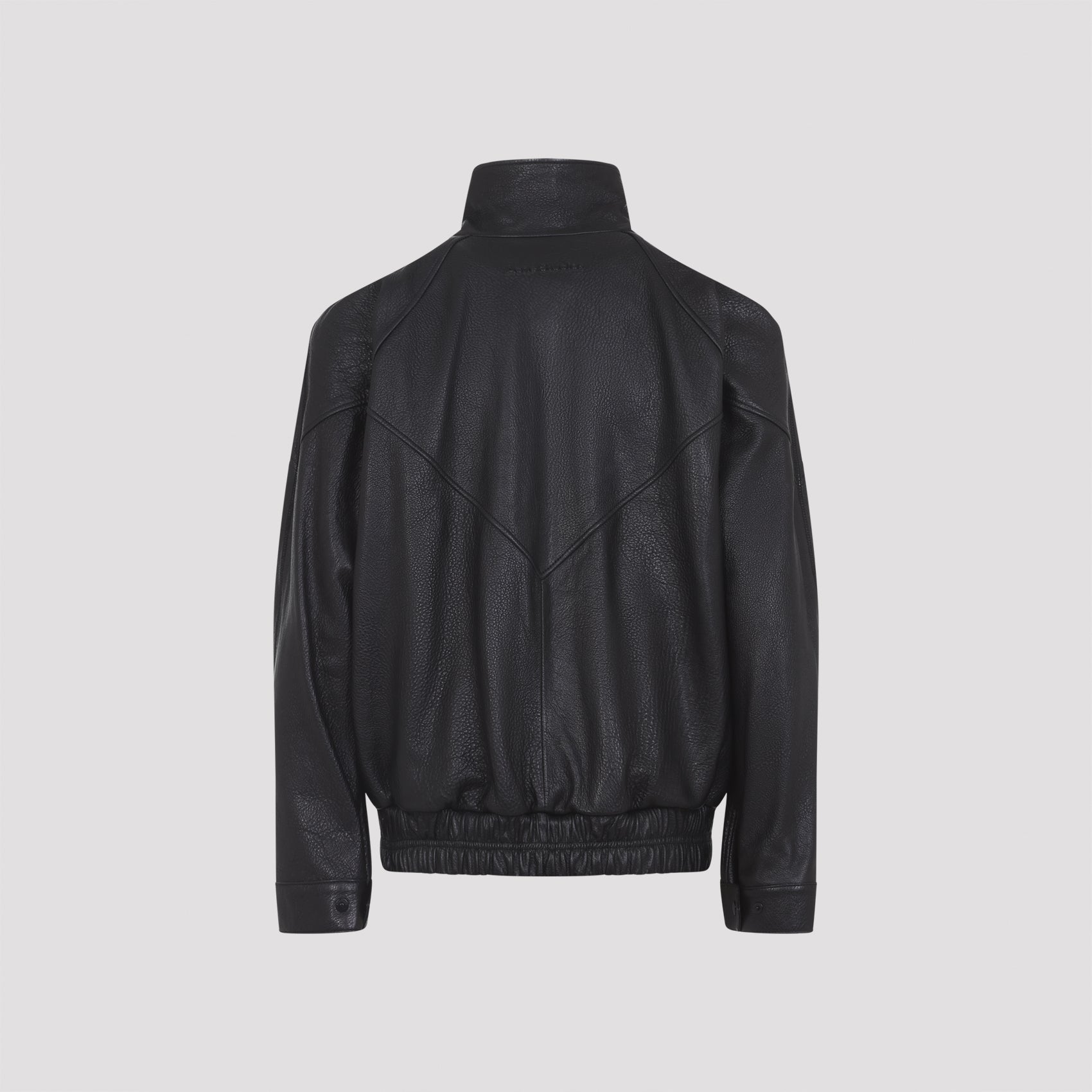 Pebbled Leather Jacket With High Collar And Concealed Zip