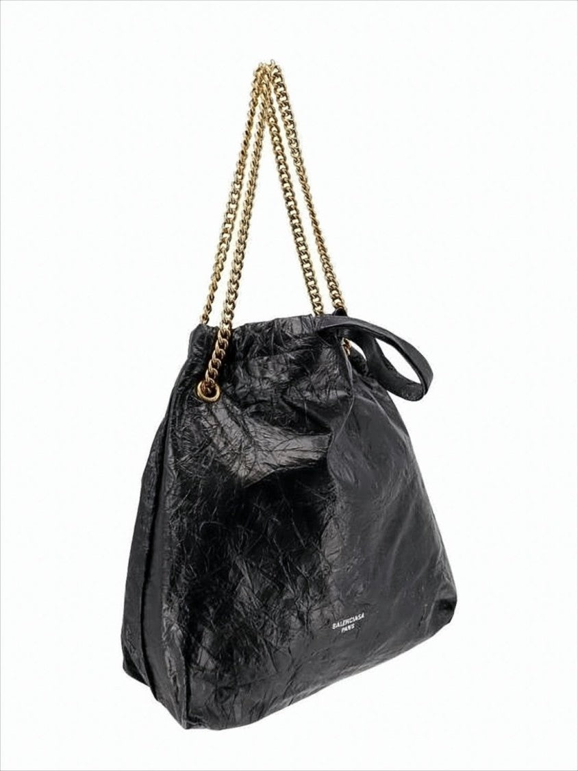 Slouchy Shoulder Bag With Crinkled Texture And Gold-Tone Chain Handles
