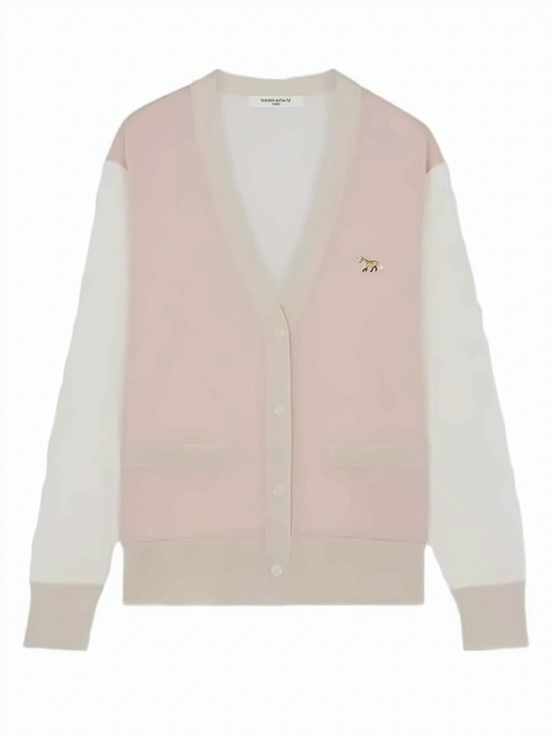 Color-Block Wool Cardigan With V-Neckline And Embroidered Fox Logo