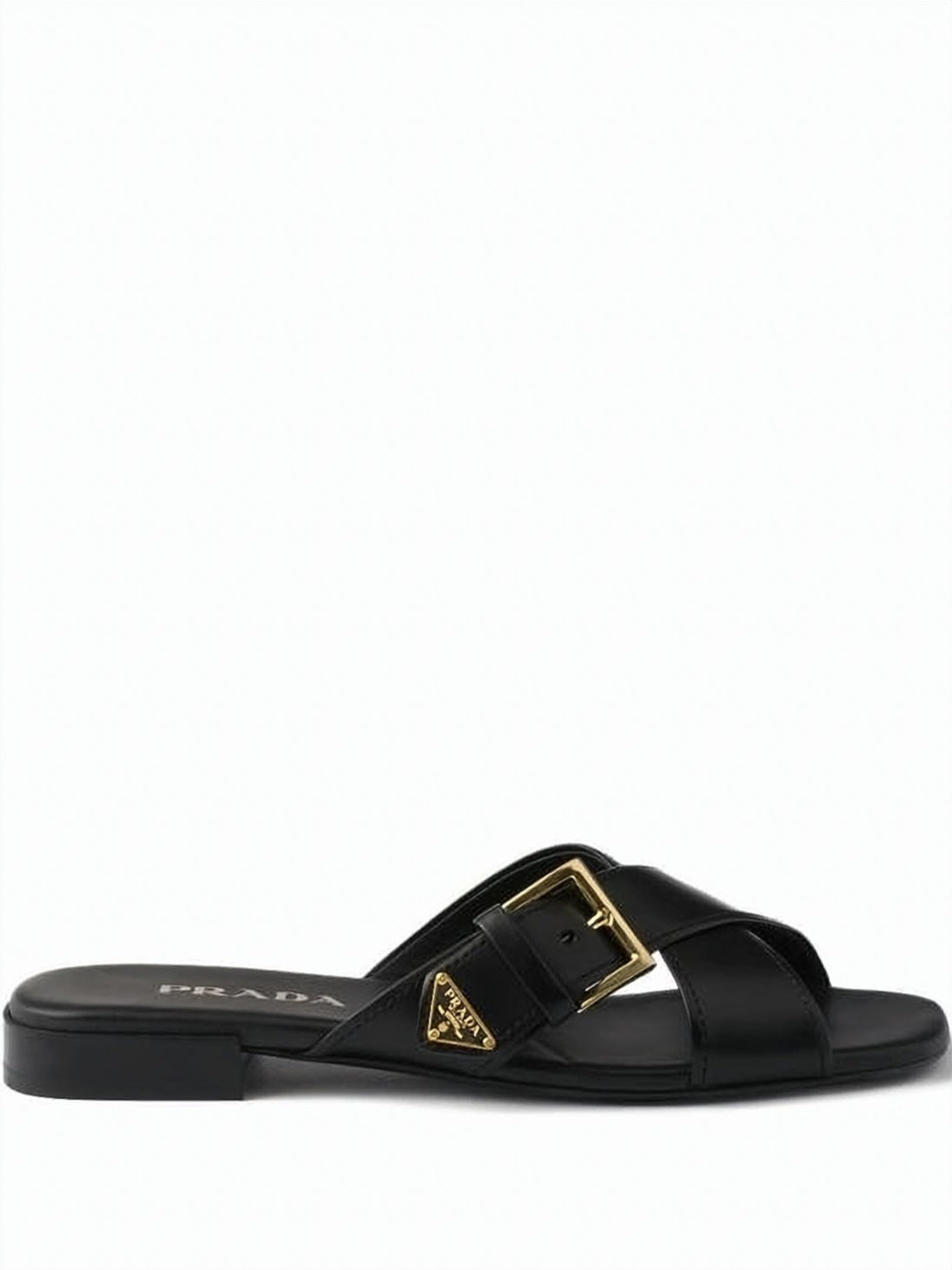 Calf Leather Flat Mule Sandal with Gold-tone Detailing
