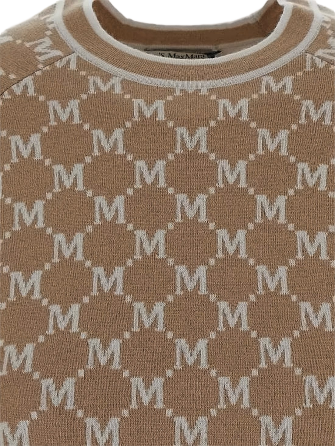 Short-Sleeved Knit Sweater with Repeated 'M' Pattern