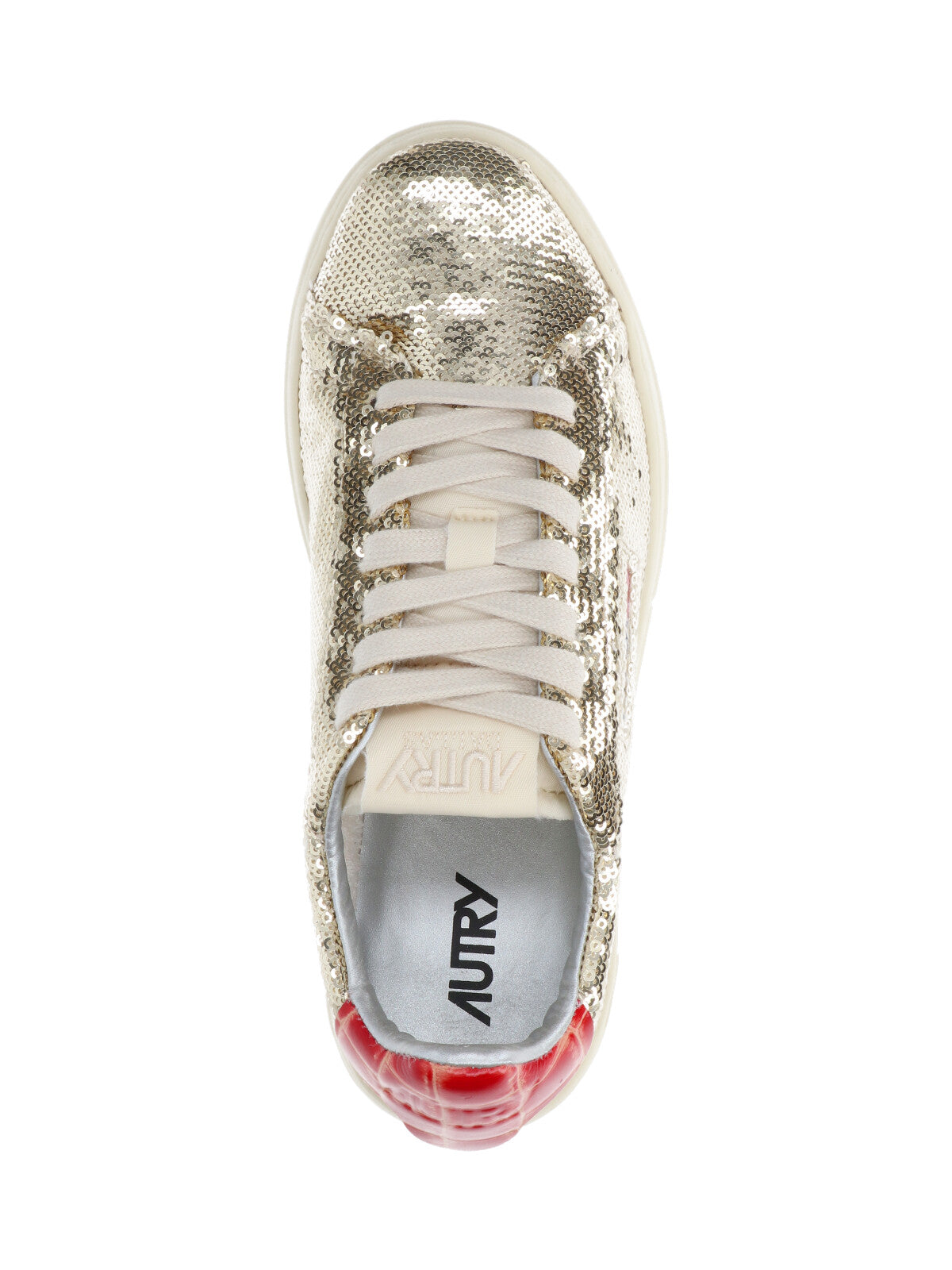 Gold Fabric Low-Top Sneakers With Embossed Accents