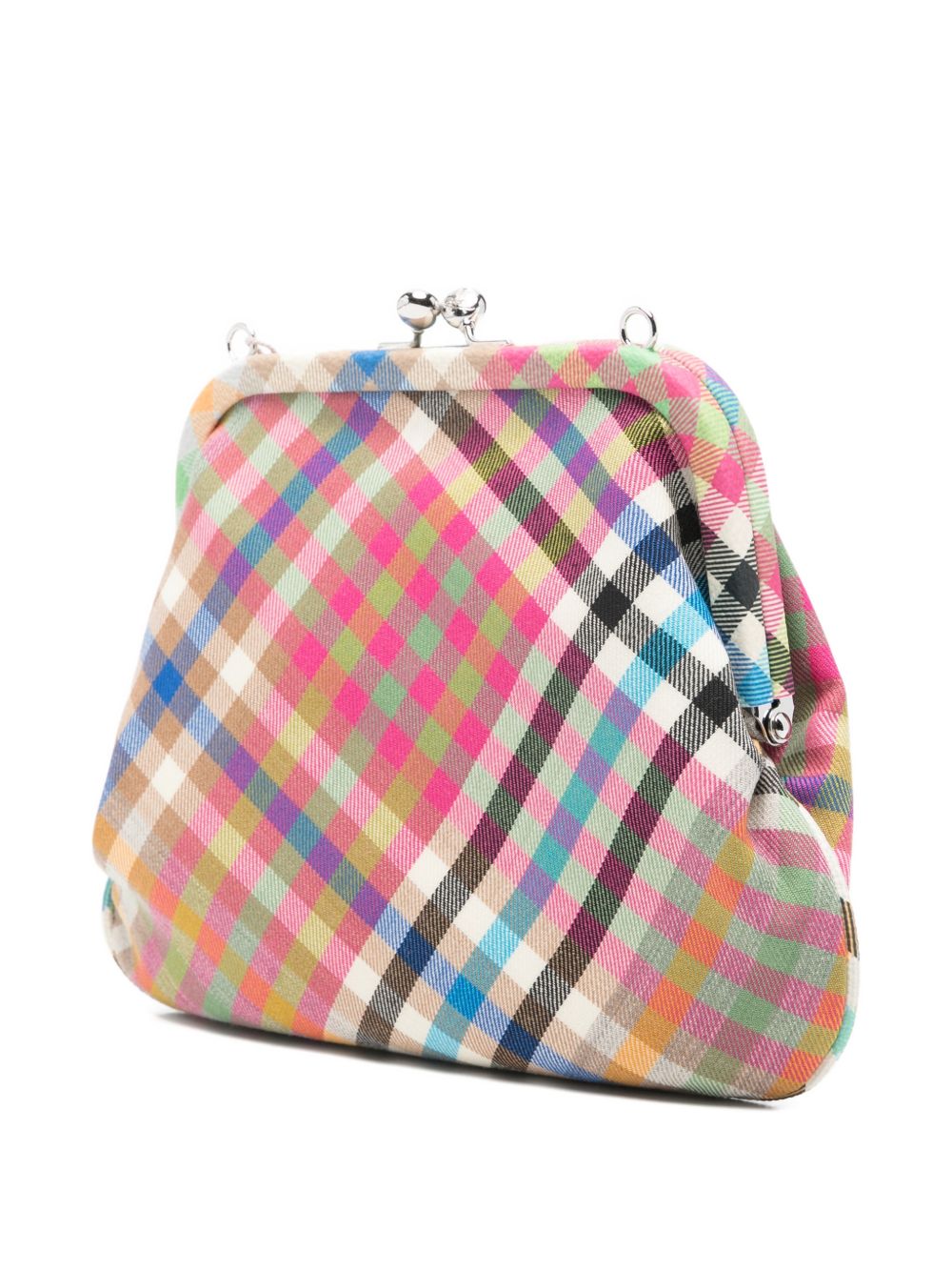 Trapezoidal Plaid Bag With Silver-Tone Clasp And Matching Strap