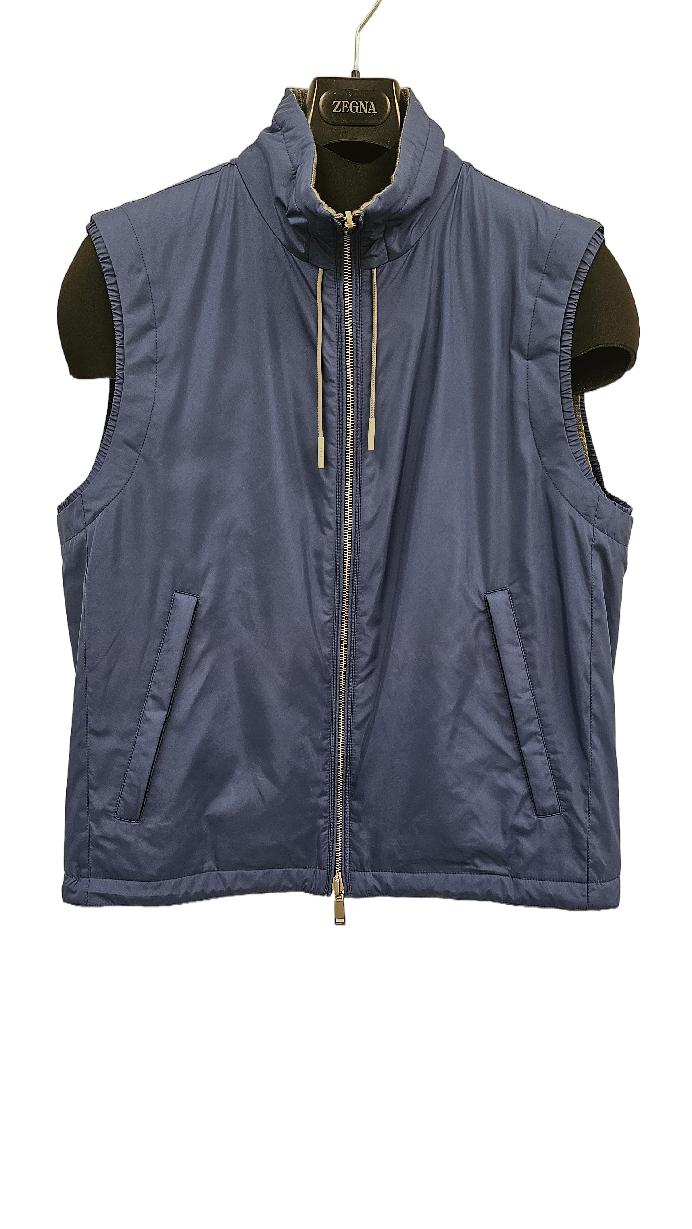 Sleeveless High Collar Coat with Front Zipper