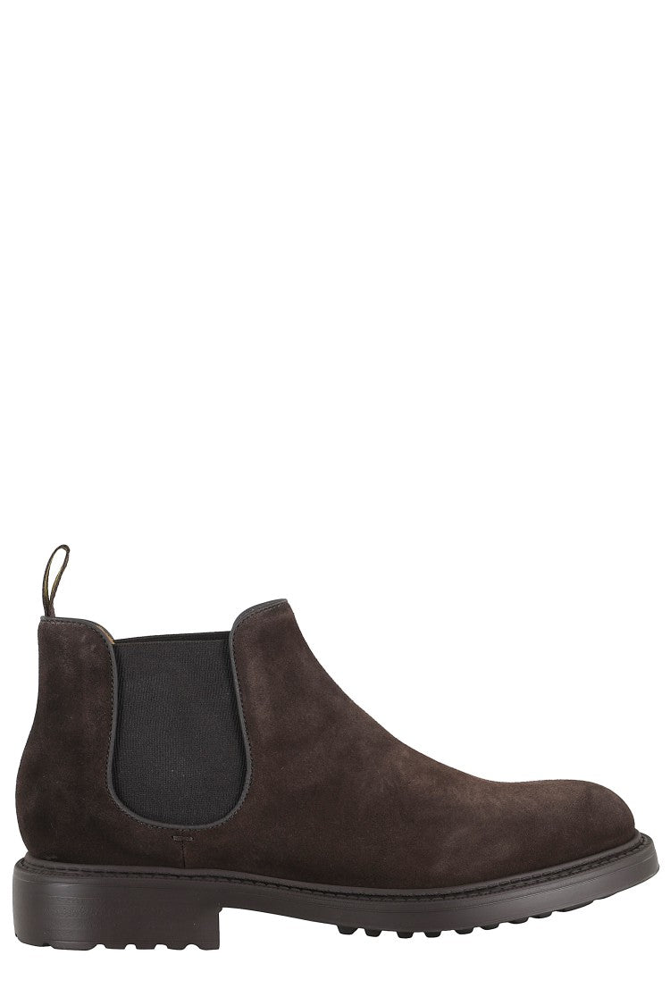 Dark Brown Suede Ankle Boot With Elastic Inserts